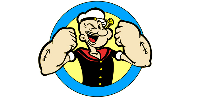 Морячок Папай Popeye - мощные предплечья от упражнений с гантелями и питания шпинатом