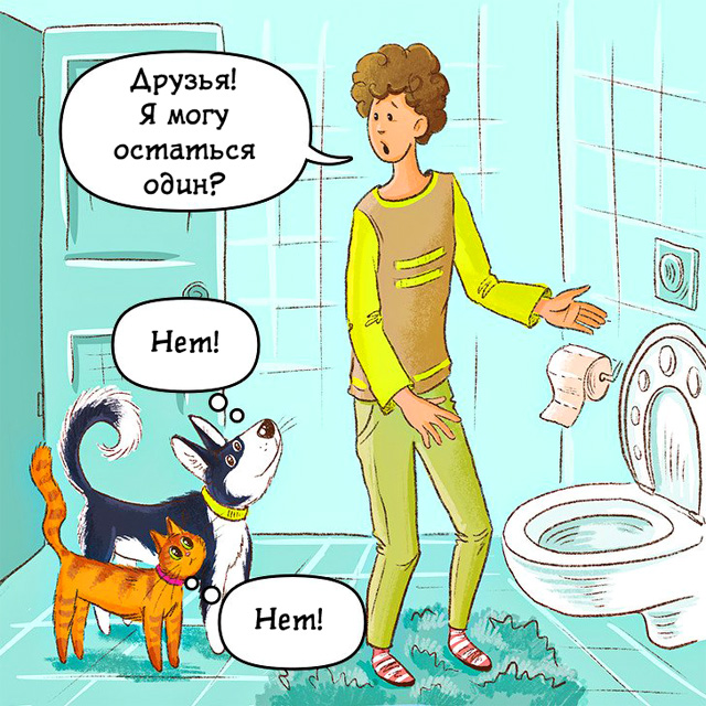 Комиксы про кошек: туалет